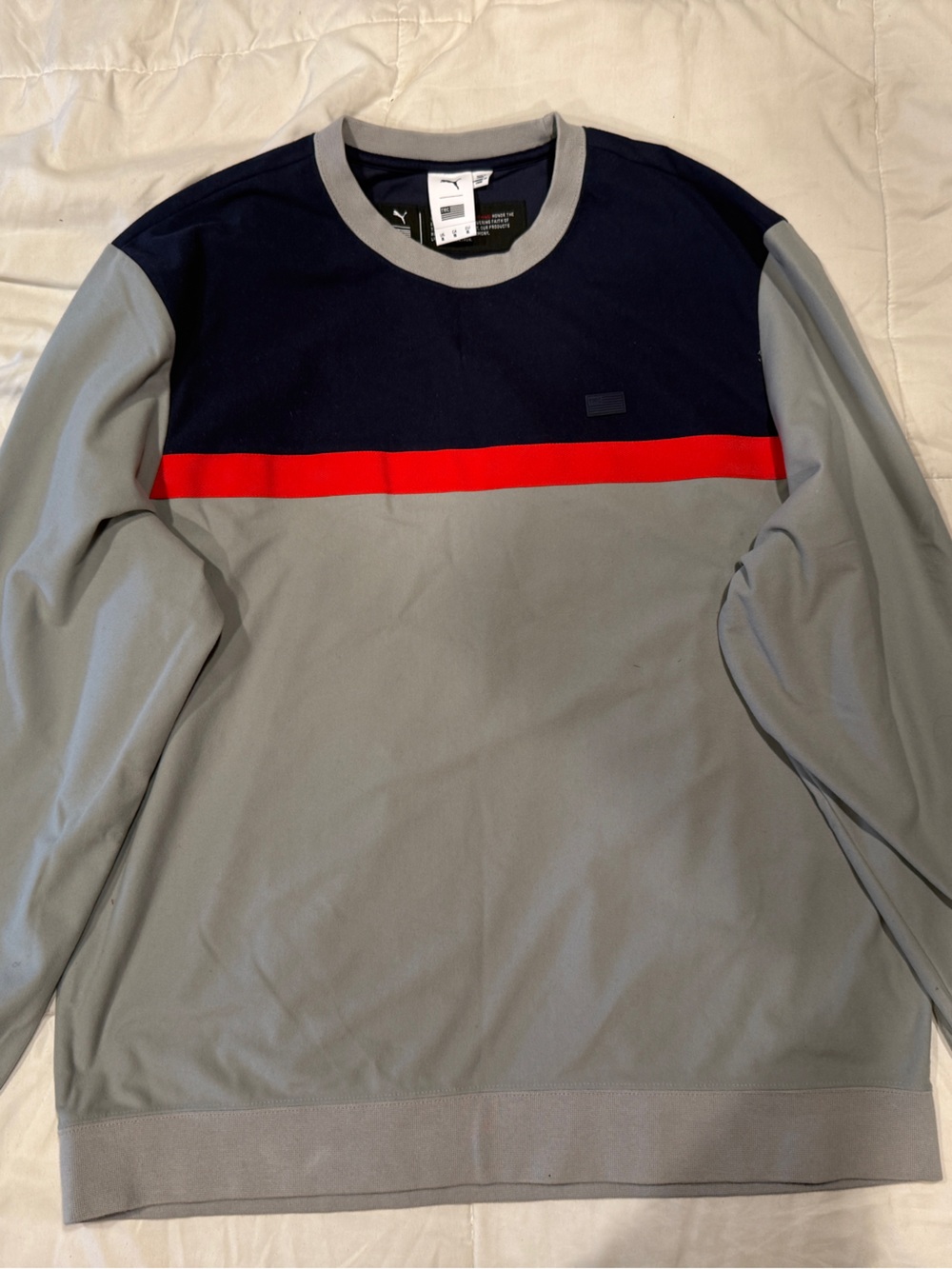 Puma Gray, Navy & Red Colorblock Crewneck Sweater